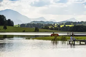 Artificial Lake Scenery Drucke: Bathing area at the Forggensee