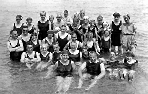 Beach Holiday In Northern Germany Drucke: Bathing group on the beach, funny