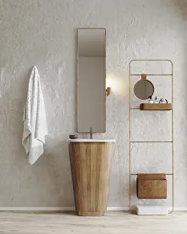 Bathroom Interior Design Drucke: Bathroom interior with decorative plaster wall