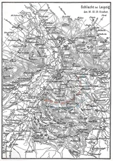 Saxony Historical Image Drucke: Battle plan of the Battle of Leipzig