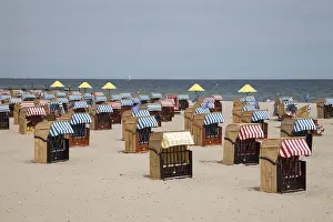 No People On The Beach Germany Drucke: Beach chairs on the sandy beach