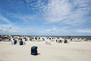 Beach Holiday In Europe Drucke: Beach chairs on the sandy beach