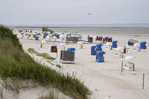 North Sea Island Getaway Drucke: Empty beach chairs on the sandy beach