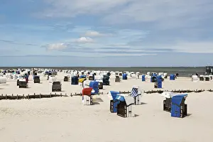 Deserted Beach In Northern Germany Drucke: Beach chairs on the sandy beach