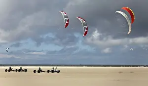 St Peter Ording Germany Drucke: Beach sailer at the sandy beach with wind