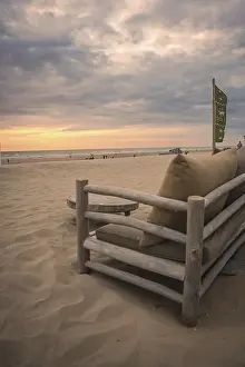 Dutch Seaside Resort Drucke: Beach Sofa on the beach at sunset