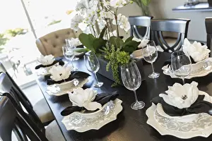 Modern Architectural Style Furniture Drucke: Beautiful abstract of dining table with place settings
