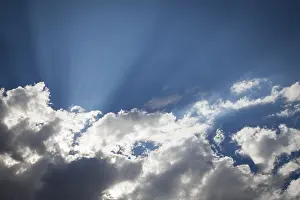 Cloudy Atmospheric Scene Drucke: Beautiful dramatic storm clouds with silver lining and light rays with room for your own text or graphics