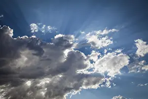 Cloudy Atmospheric Mood Drucke: Beautiful dramatic storm clouds with silver lining and light rays with room for your own text or graphics