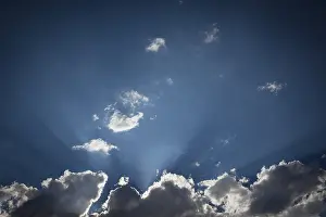 Deserted Cloudy Landscape Drucke: Beautiful dramatic storm clouds with silver lining and light rays with room for your own text or graphics