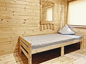 Interior Space Photo Drucke: Bed in the Corner of the Bedroom