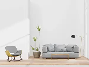 Minimalist Interior Design Drucke: Bedroom and white wall, big window