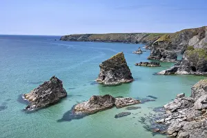 Deserted Cliffs England Drucke: Bedruthan Steps cliff formation