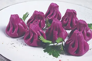 Caucasus Mountain Scenery Drucke: Beetroot khinkali, mini khinkali