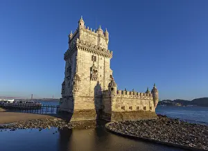 Belem Tower Lisbon Drucke: Belem Tower and Tagus River at sunset
