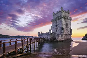 Evening Sky Portugal Drucke: Belem Tower or Tower of St Vincent