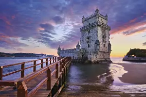 Evening Sky Portugal Drucke: Belem Tower or Tower of St Vincent