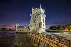 Tagus River Sunset Drucke: Belem Tower or Tower of St Vincent