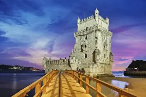 Tagus River Sunset Drucke: Belem Tower or Tower of St Vincent