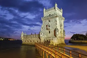 Tagus River Sunset Drucke: Belem Tower or Tower of St Vincent