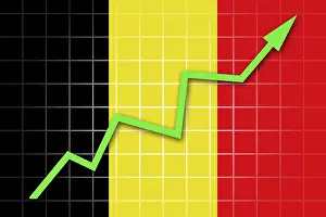 Empty Banner With Flag Drucke: The Belgian flag and arrow graph going up