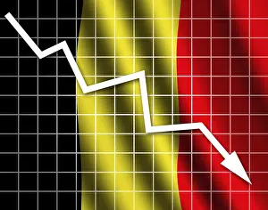 Empty Banner With Flag Drucke: The Belgian flag and arrow graph going down