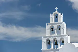 Cyclades Greece Tourism Drucke: Bell tower in front of cloudy sky