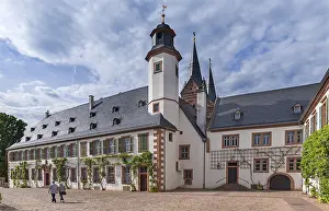 Sacred Buildings Germany Drucke: Former Benedict monastery, at back the Einhard Basilica