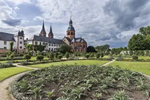 Old German Church Building Drucke: Former Benedict monastery with monastery garden and Einhard Basilica