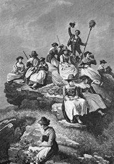 Dirndl Dress Drucke: On Berges Hoehe, at the top of the mountain