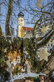 Southern Germany Lake Scenery Drucke: Bernried Monastery with cot in winter