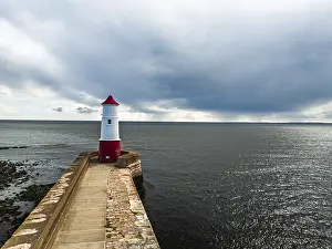 Empty Pier In Northern Europe Drucke: Berwick Pier and Lighthouse from a drone