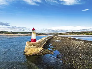 Empty Pier In Northern Europe Drucke: Berwick Pier and Lighthouse from a drone
