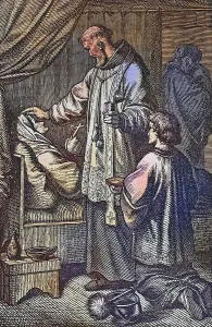 Antique Religious Prints Drucke: Biblical History, The Last Rites