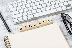 Concept Image Drucke: Big data analytics concept with letters on cubes