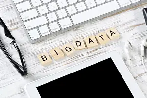 Concept Image Drucke: Big data analytics concept with letters on cubes