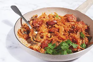Stewed Meat With Cabbage Drucke: Bigos, Polish dish bigos, on a marble table