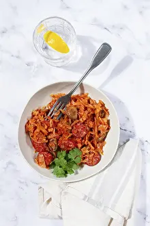 Meat Stew Recipe Drucke: Bigos, Polish dish bigos, on a marble table