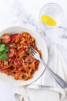 Stewed Meat With Cabbage Drucke: Bigos, Polish dish bigos, on a marble table