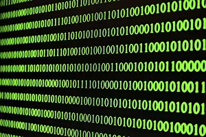 Digital Data Transmission Drucke: Binary code, green numbers on black