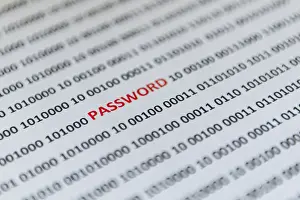 Data Protection Austria Drucke: Binary code with the word Password