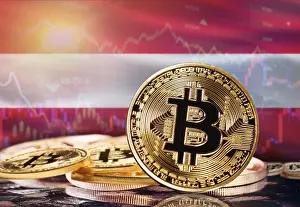 Cryptocurrency Market Concept Drucke: Bitcoin with Austria flag in the background