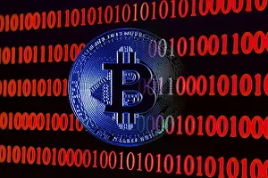 Cryptocurrency Symbol Drucke: Bitcoin with binary code