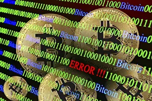 Blockchain Technology Photo Drucke: Bitcoin, binary code with lettering Error