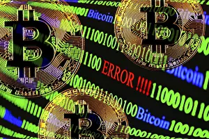 Cryptocurrency Symbol Drucke: Bitcoin, binary code with lettering Error