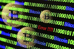 Blockchain Technology Symbol Drucke: Bitcoin, binary code with lettering Error