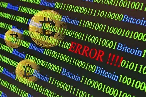 Blockchain Technology Symbol Drucke: Bitcoin, binary code with lettering Error