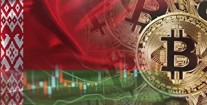 Blockchain Technology Investors Drucke: Bitcoin cryptocurrency with Belarus flag