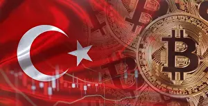 Digital Payment Transaction Drucke: Bitcoin cryptocurrency with Turkey flag