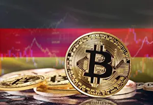 Blockchain Technology Europe Drucke: Bitcoin with Germany flag in the background